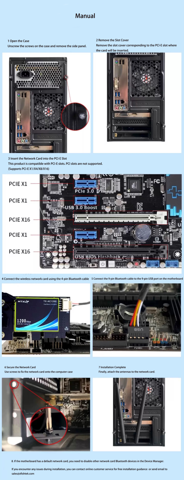 MT7927 and WiFi 7 PCIe WiFi Card Bundle for Desktop PC, Tri-Band Wireless Adapter, Bluetooth 5.3,  Supports AMD/Intel Motherboard, Not Compatible with Windows 10 - Image 8